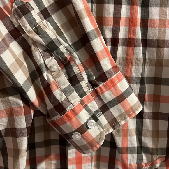 George Mens 2XL 50-52 Orange and Brown Plaid Button Dress Shirt - Picture 3 of 4